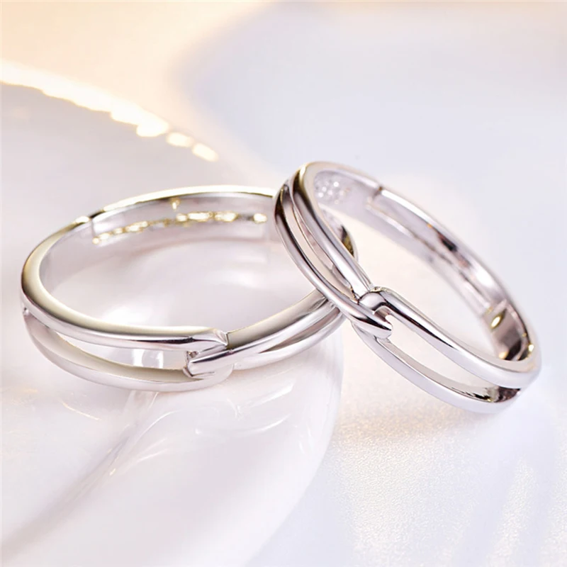 Personalized Stainless Steel Fashion Style Clasped Set Rings Couples Wedding