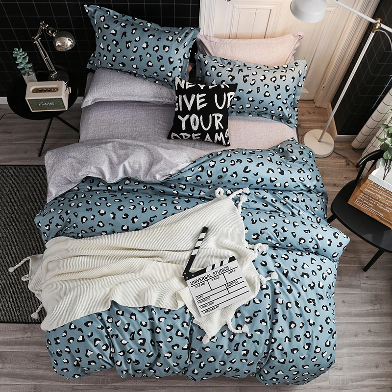 Fashion home bedding grey leopard bed linens 100 polyester duvet cover set American style
