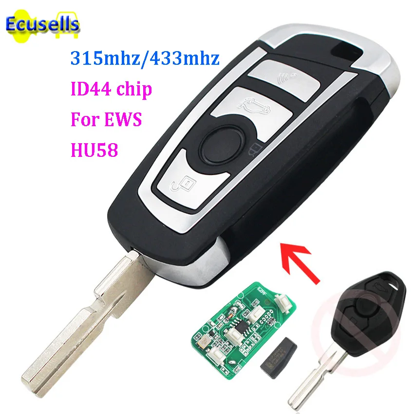 Изменение флип ключ 3 кнопки 315 МГц 433 Мгц дистанционный ключ для BMW EWS 325 330 318 525 530 540 E38 E39 E46 M5 X3 X5 ID44 PCF7935 чип HU58