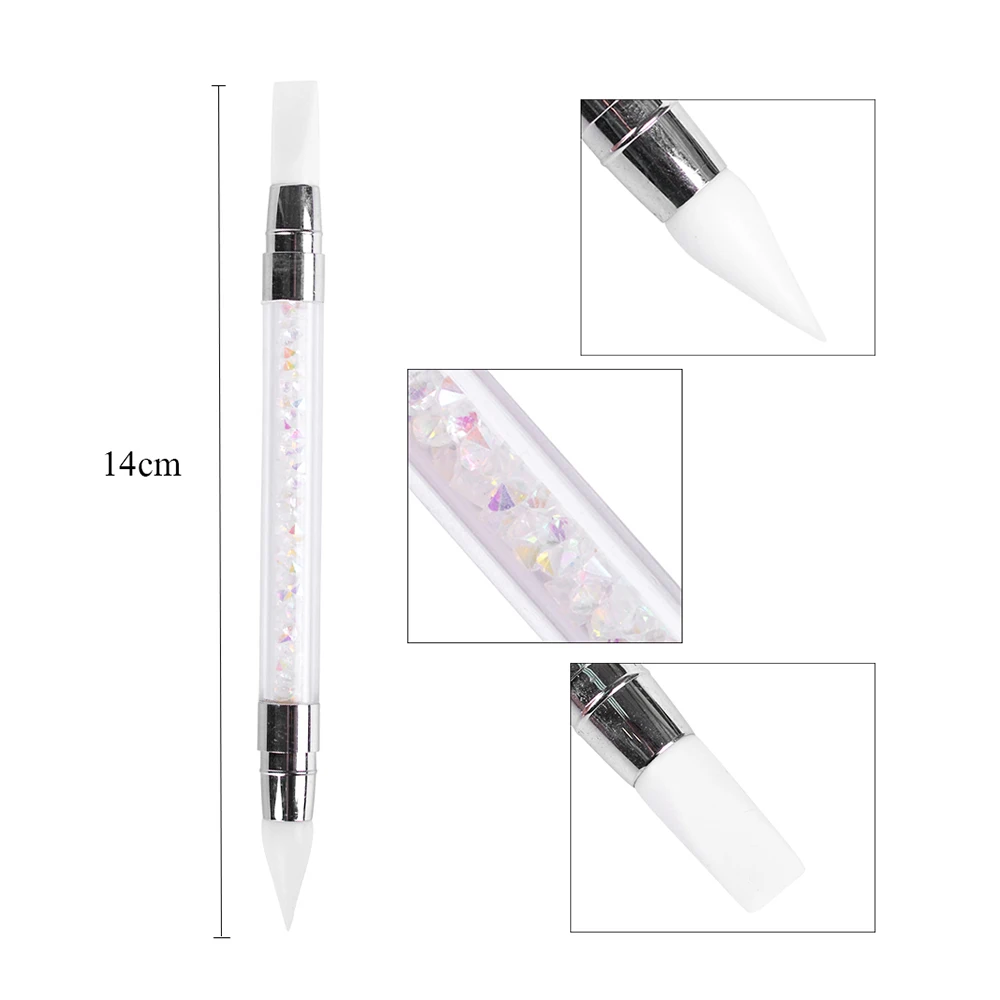 1pc Rhinestones Handle Emboss Nail Art Pen Silicone Nail Carving Brush Glitter Picker Nail Brushes Powder Picking Tools LAD003