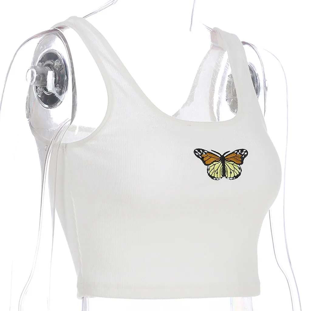 Женский сексуальный жилет, летняя женская рубашка с квадратным воротником, без рукавов, сексуальная, с вышивкой бабочки, с открытой спиной, из полиэстера, canotta donna