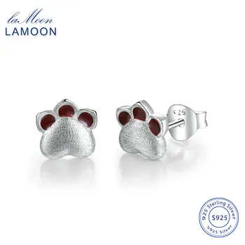 

LAMOON New 100% Real 925-Sterling-Silver Lovely Cats Paw Stud Earrings S925 Fine Jewelry For Women Girl Gift LMEY250
