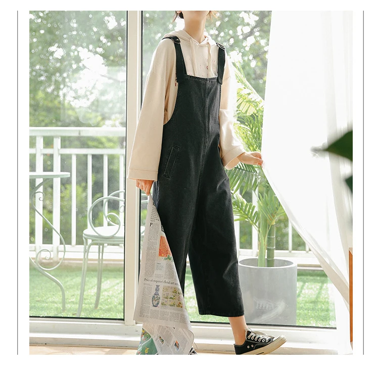Conjoined jeans female spring and autumn new han version sen female students loose joker web celebrity age reduction show thin suspenders (7)