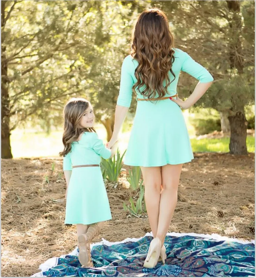 ZOGAA 2019 solid Seven-Sleeve Parent-Child Dresses causal mother daughter dresses mommy and me clothes