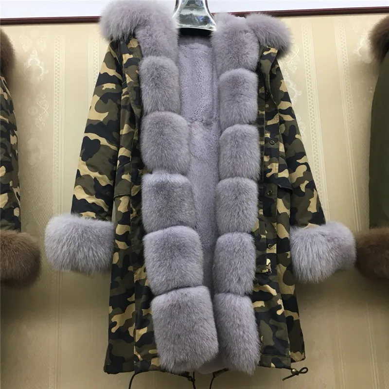 Парка меха лисы куртка с капюшоном женщины натуральный мех внутри на Длинные