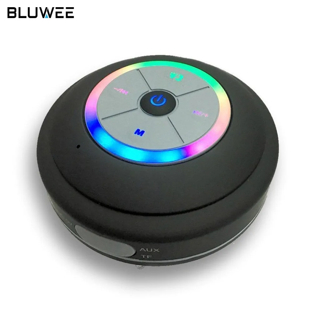 

IPX4 Waterproof Bluetooth Shower Speaker w/ Color Changing Lights, Handsfree Speakerphone, Suction Cup, FM Radio, TF Card Slot