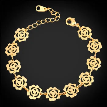 

Flower Hand Chain Rose Gold/Yellow Gold Copper 17 CM Bracelets For Women Jewelry European & American Style H1622