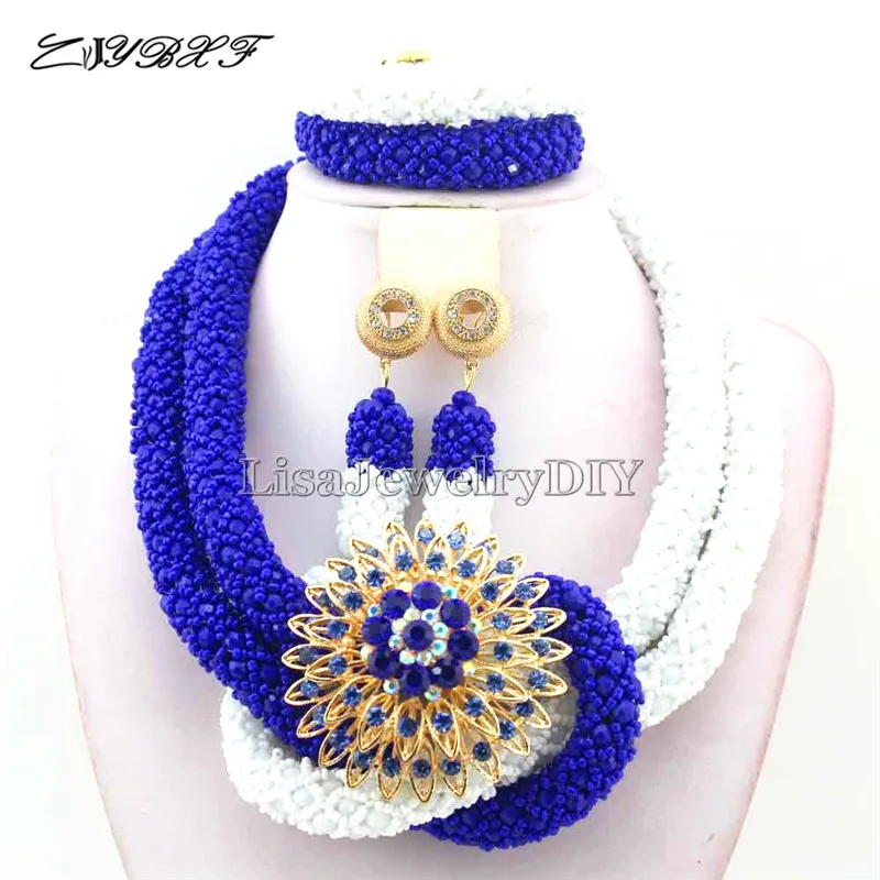 

New Luxury White African Beads Wedding Necklace Set Chunky Nigerian African Set Jewelrys Free Shipping L1120