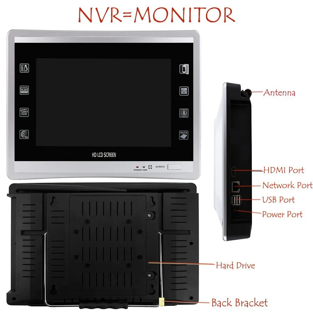 Беспроводной домашней безопасности Камера 1080 P Wi-Fi, CCTV, Системы, украшенное мозаикой из драгоценных камней, 12 дюймов ЖК-дисплей монитор Экран 8CH сетевой видеорегистратор наружного наблюдения комплект