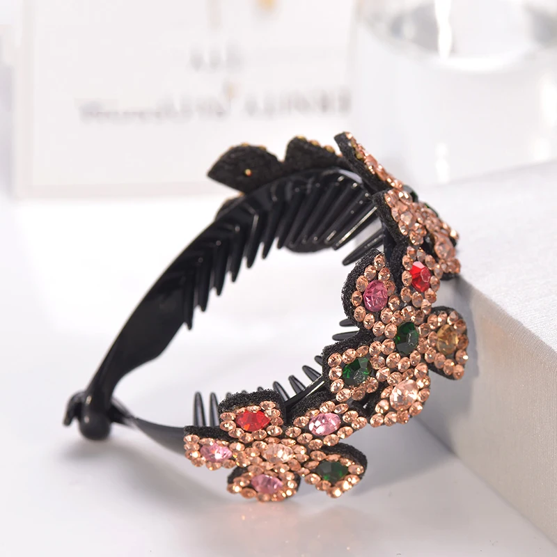 

EASYA 2018 Fashion Hairpin Full Crystal Flower Banana Clips Ponytail Holder Sparkling Rhinestone Hair Grab Accessories For Women