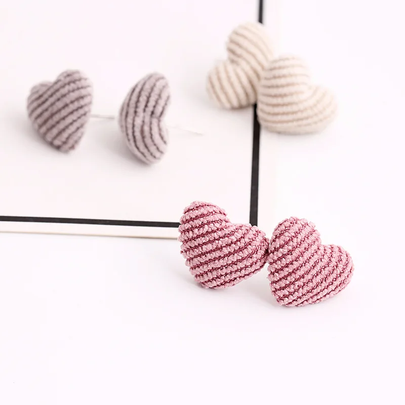 heart corduroy earrings 925 silver stud Jewelry fashion Hypoallergenic Stud earrings for women gift girl gift
