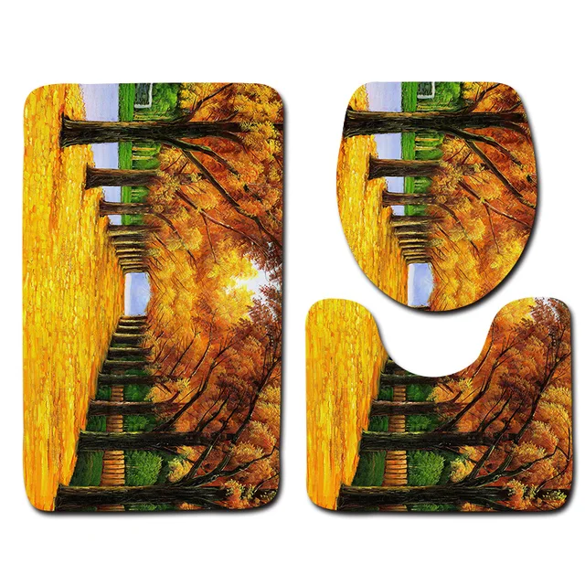 Plants Tree Printed 3pcs Mats For Bathroom And Toilet Non-slip Floor Mats Toilet Seat Cover Bath Rugs Bathroom Accessories