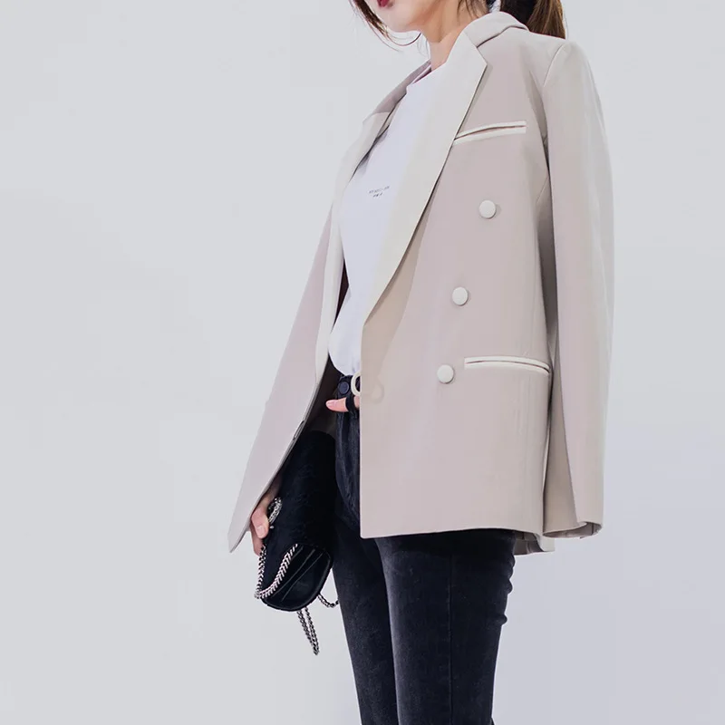 Women's Small Suit 2019 Spring Temperament Thin Lapel Long Sleeve Small Suit Jacket Women Double Breasted Suit Clothes Women