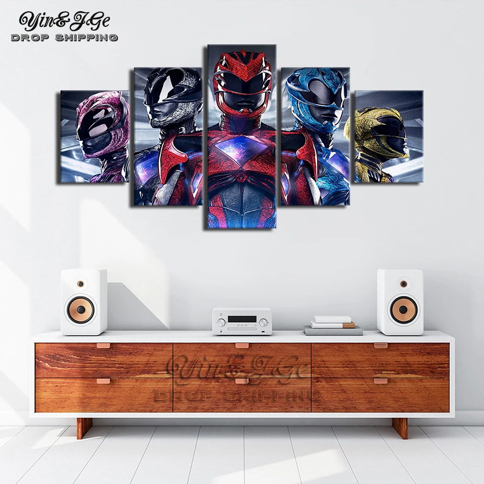 Modular Canvas Painting Wall Art 5 Pieces Power Rangers Movie Posters