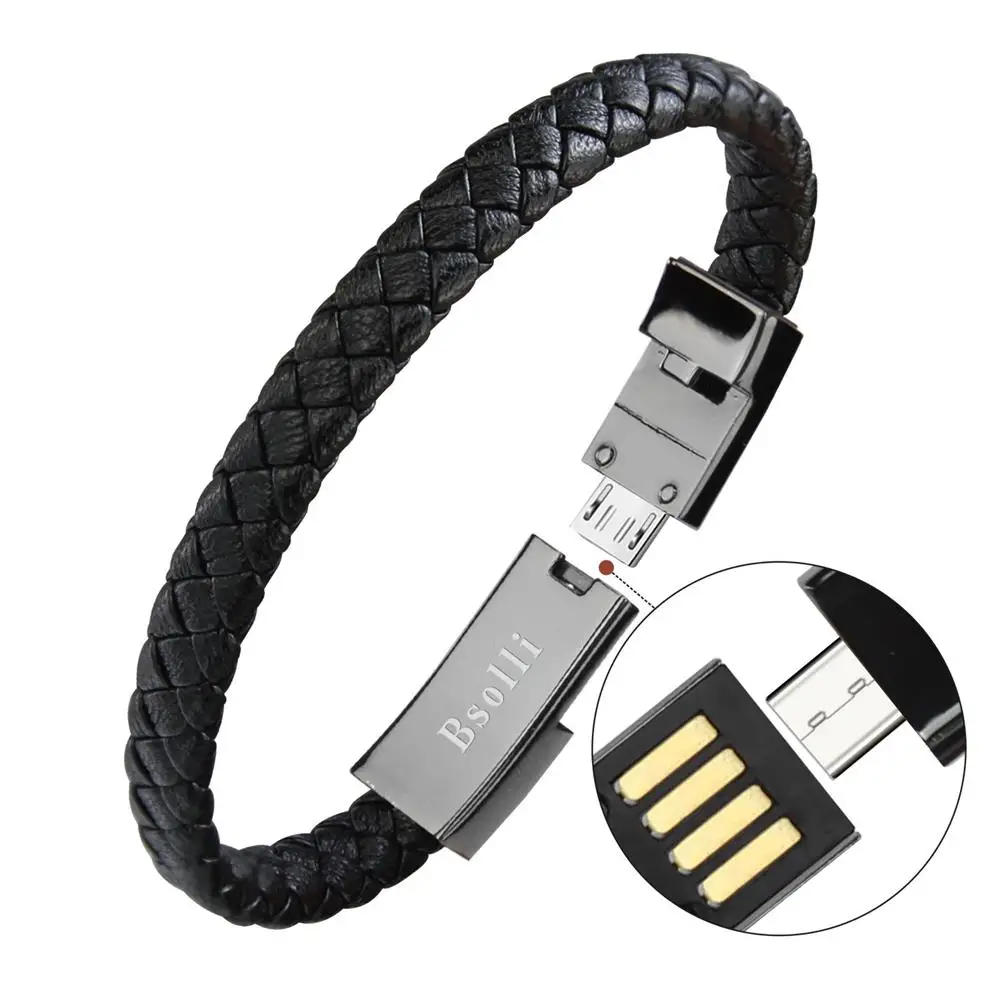 

Outdoor Portable Leather Mini Micro USB Bracelet Charger Data Charging Cable Sync Cord For Android Type-C Phone Cable