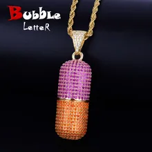 Цветной кулон в форме бутылки Pil, ожерелье, веревочная цепочка, золотой цвет, AAA кубический циркон, мужские ювелирные изделия в стиле хип-хоп для подарка