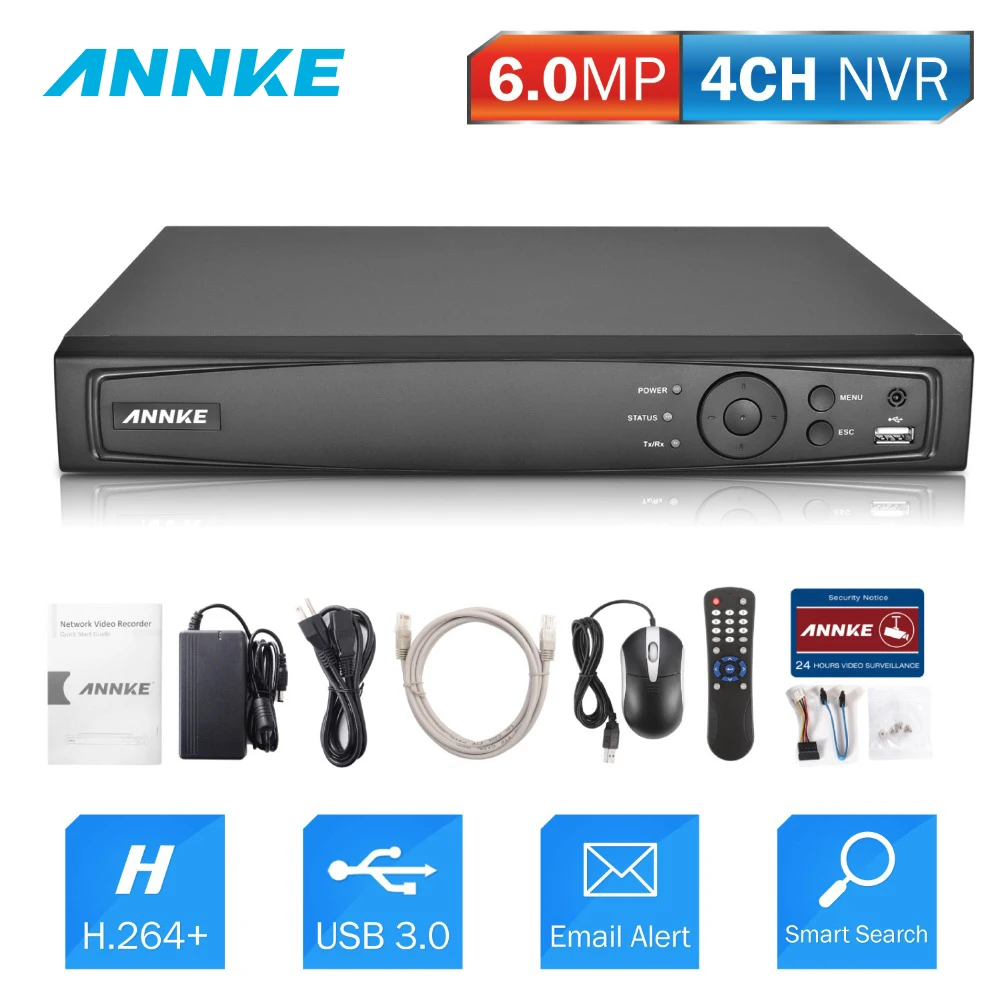 ANNKE 4CH 6MP POE сеть NVR видеорегистратор поддерживает до 4X1080 P (2MP/3MP/4MP/5MP/6MP) wifi ip камеры 6