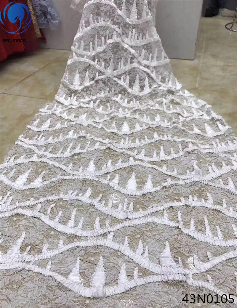 

Beautifical embroidery lace fabric african lace fabric 2018 high quality lace nigerian lace fabrics white 5yards per piece 43N01