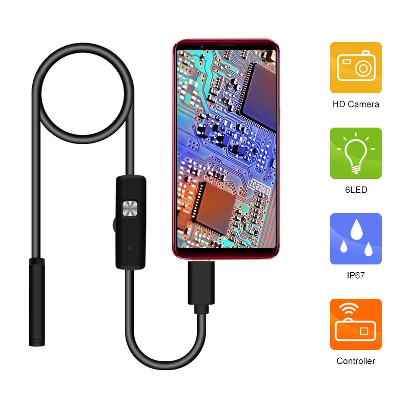 

2M 1M 5.5mm 7mm Endoscope Camera Flexible IP67 Waterproof Inspection Borescope Camera for Android PC Notebook 6LEDs Adjustable