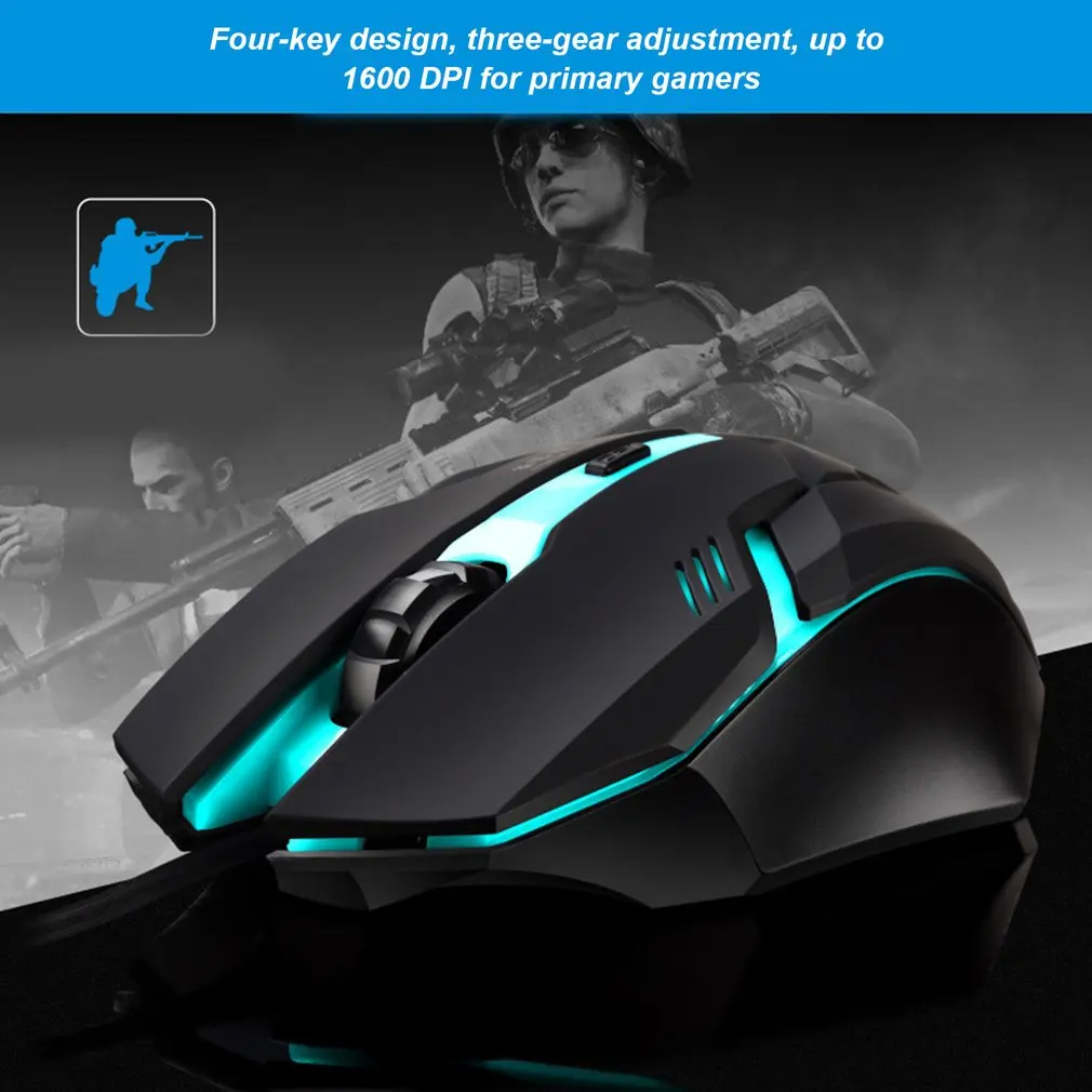 K2 800/1200/1600DPI Регулируемая Проводная игровая мышь светодиодный USB оптическая