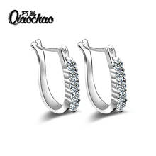Vintage Women Round Earrings Cubic Zirconia Silver Plated Earing White Stone Crystal Luxury Circle Hoop Earring Jewelry E373