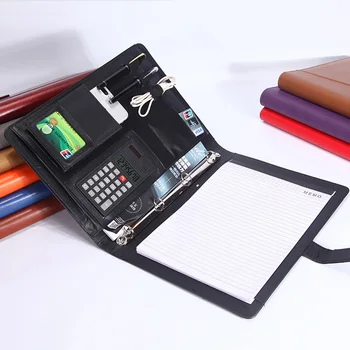 

Business office A4 faux leather file folder for documents folders for papers padfolio with 4-hole ring binder calculator 1210A