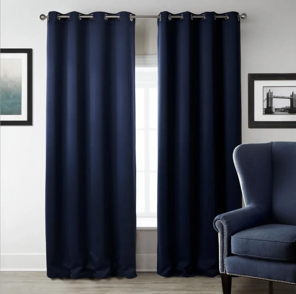 1-Piece Navy Blue Solid Color Window Curtains For Living Room Bedroom Blackout Curtains Drapes Machine Washable 3 Size Available