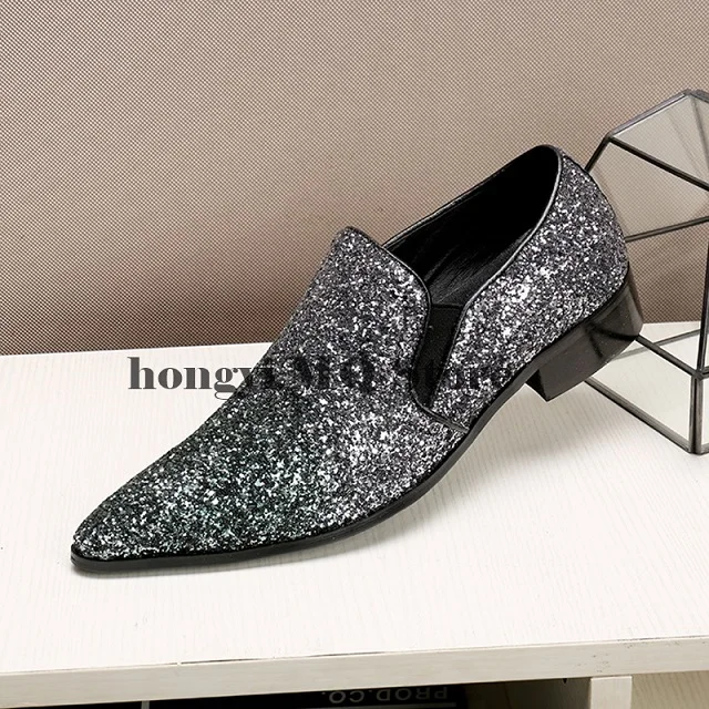 À Novo Loafer Vestido Bling as Dos Homens Lantejoulas Sapatos Color Que Chiqueiro Sapatas Em Salto De Color Mão Showed Deslizamento Casamento Feitos 2018 Alto Festa As pqAwXOdp