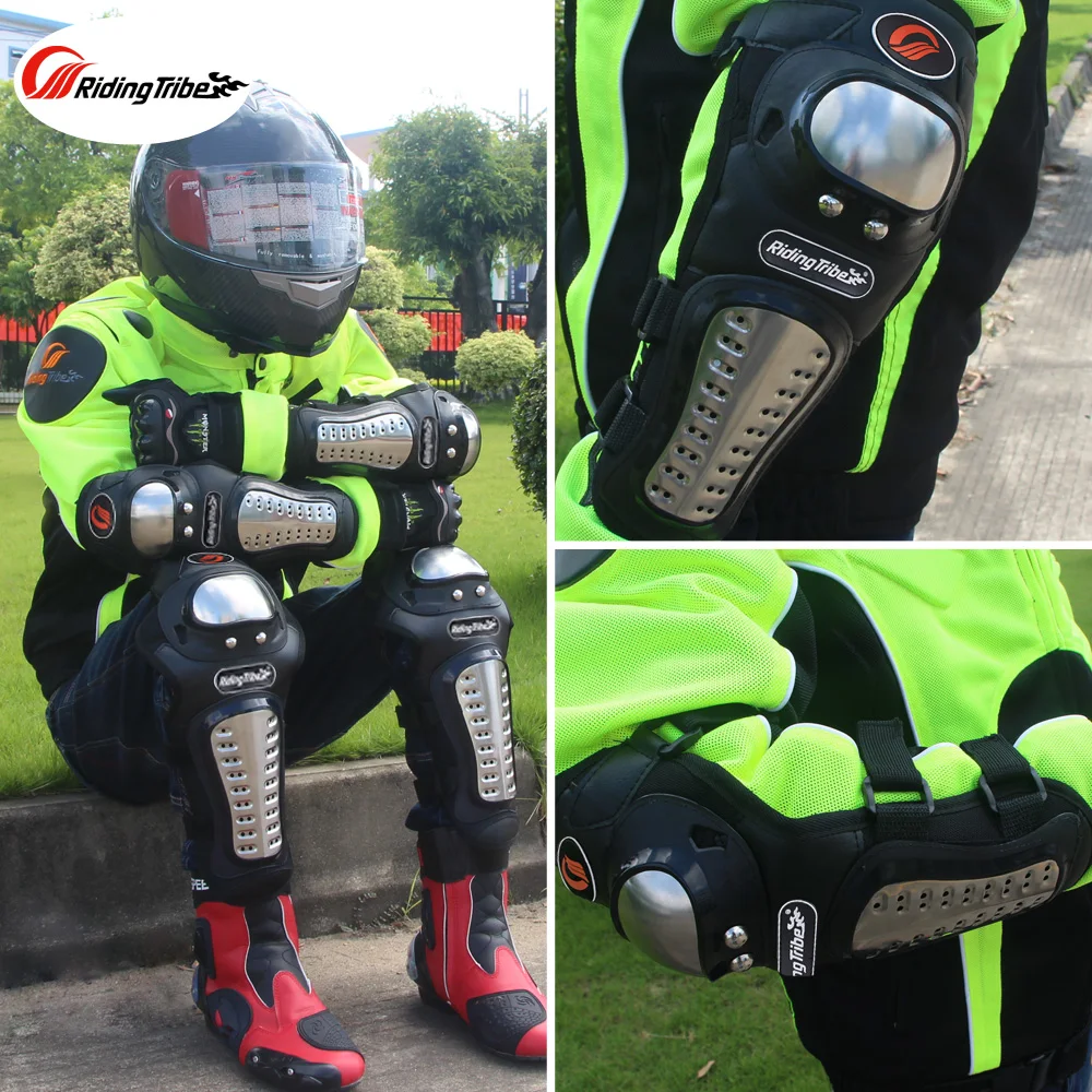Hlyjoon 2Pcs Rodilleras de Motocicleta Acero Inoxidable Moto Equipo de Protecci/ón Rodillera Transpirable Antideslizante Brace Rodillas Codo Espinilleras Armadura Set para Moto Racing Dirt Bike ATV