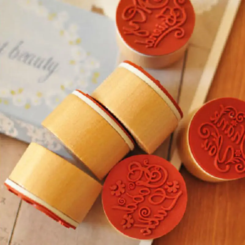 

Popular Handwriting Wish Sentiment Wooden Rubber Round Stamp Floral Choose Word
