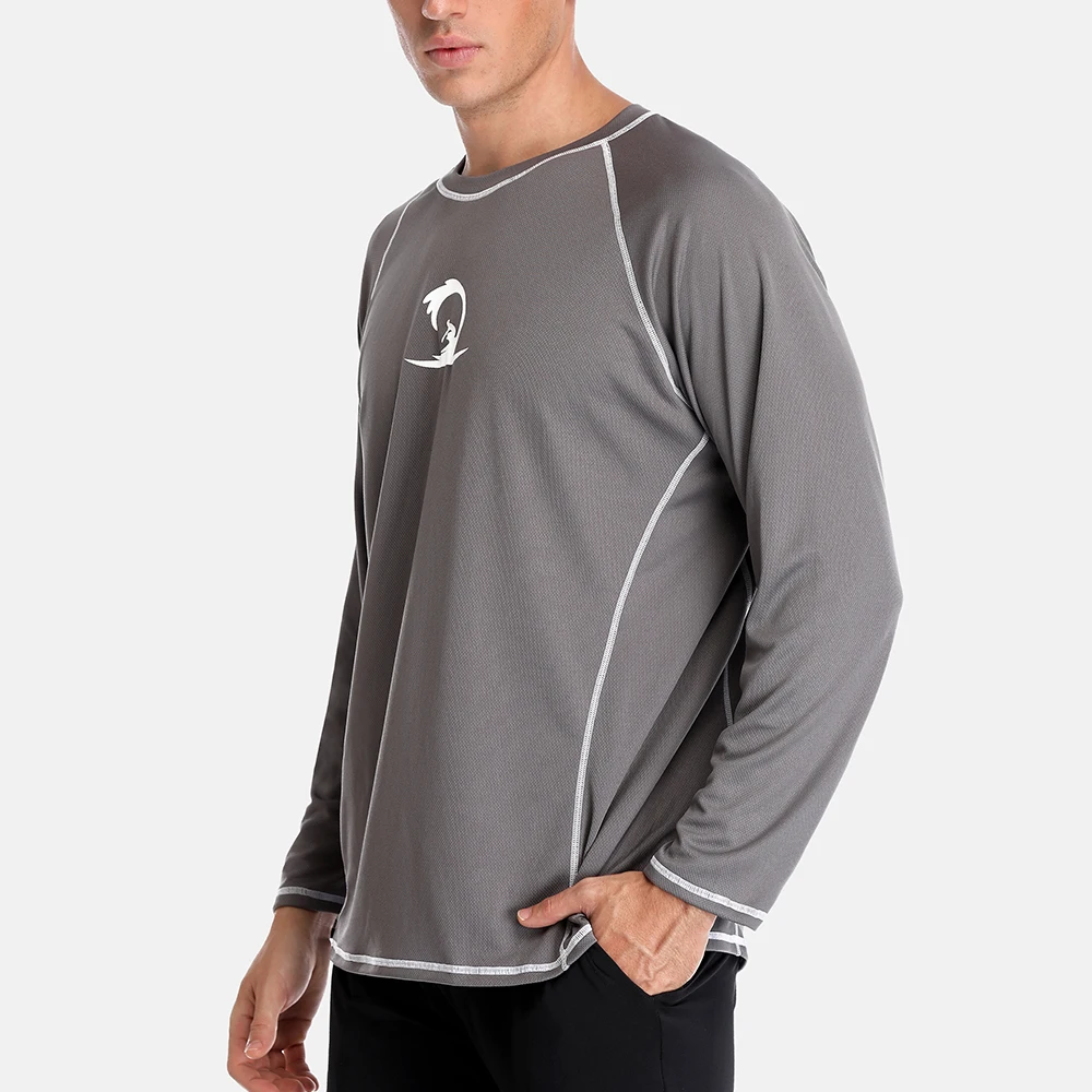 Charmleaks Men Hiking Shirt Rashguard Dry-Fit Long Sleeve Running Shirts Loose Fit Rash Guard Top UPF 50+ Breathable Beach Wear