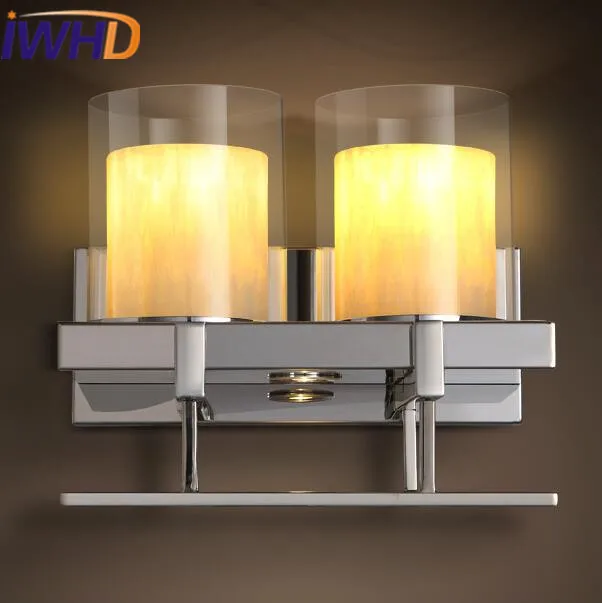 

IWHD Glass Wall Lamps Creative LED Wall Lamp modern 2 Heads Iron Wall Sconce Home Lighting Fixtures Stairs Bedroom Wandlamp