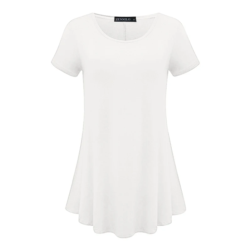 Женская свободная Расклешенная туника, топы для леггинсов, базовая футболка из хлопка, однотонные футболки больших размеров, размер США S-5XL - Цвет: Белый