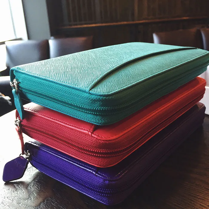 A6 UK Style Multi Function Zip Leather Spiral Filofax Notebook Portable