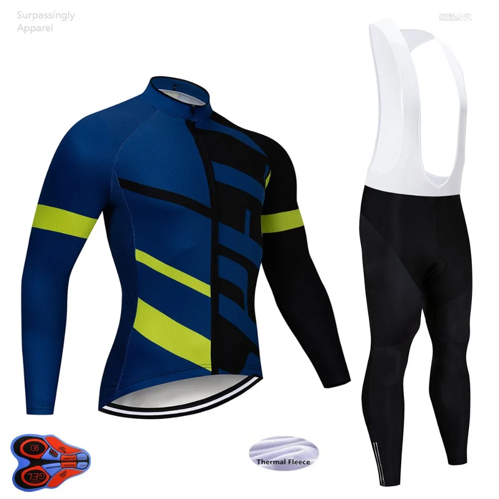 

2019 UCI Pro Winter Cycling Team Jersey Bike Pants Set Men Ropa Ciclismo Thermal Fleece Bicycling Wear Maillot Culotte 9D Pad