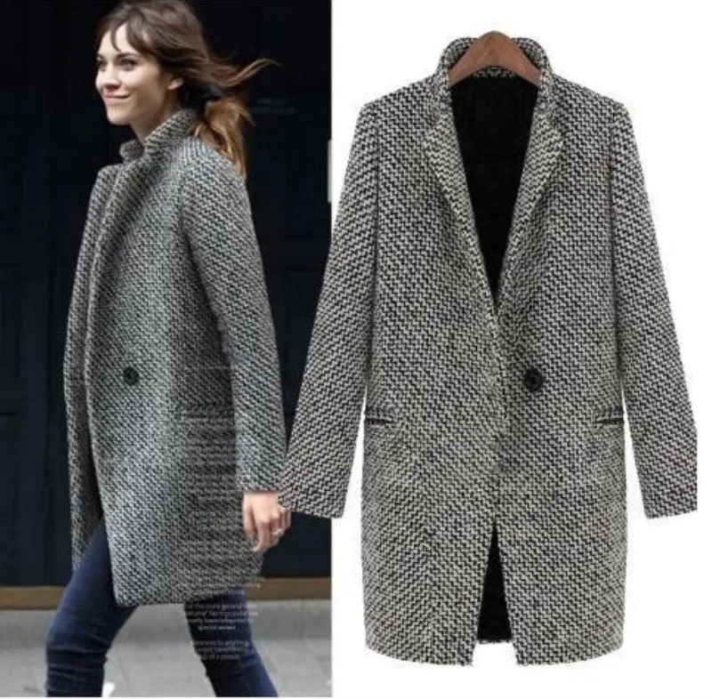 

2018 new autumn and winter coat for Europe's thickened wool coat in long coarse wool coat collar suit large size women