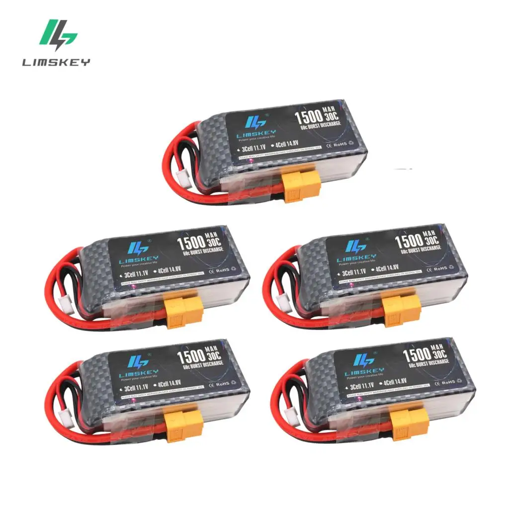 

HOT 5pcs Limskey LiPo Battery 11.1V 1500Mah 3S 30C MAX 60C XT60 Plug For RC Car Airplane boats Helicopter Part For WLtoys V950