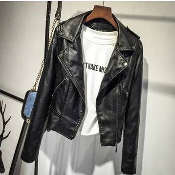 OEAK 2018 Autumn Winter Faux Soft Leather Jacket Women