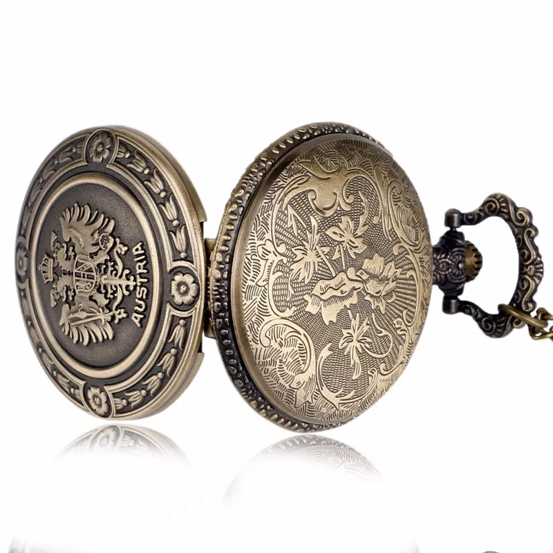 Творческий двуглавый орел бронза поклонников подарок карманные часы Австрии Государственный герб Медь Цепочки и ожерелья кварцевые часы