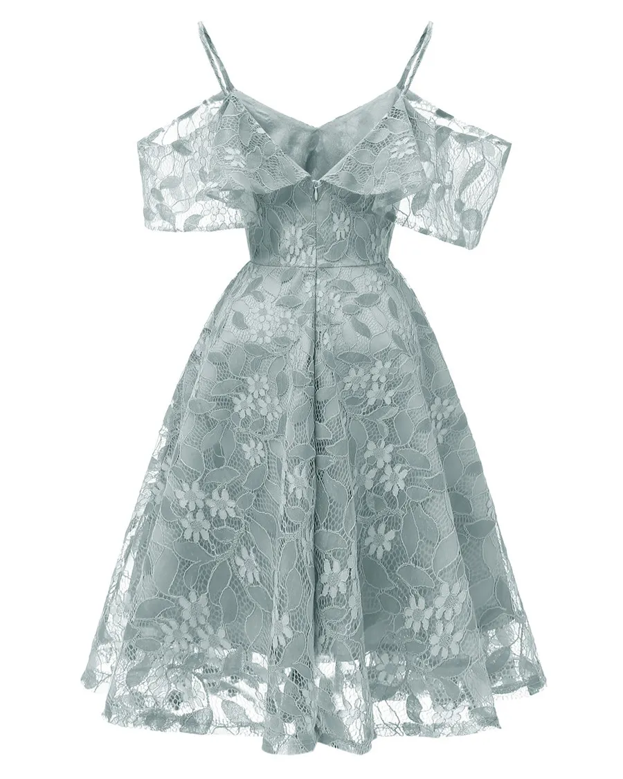 Gladiolus Spaghetti Strap Summer Dress Women Sleeveless V Neck Lace Hollow Sexy Vintage Party Dress 2019 Evening Ladies Dresses (30)