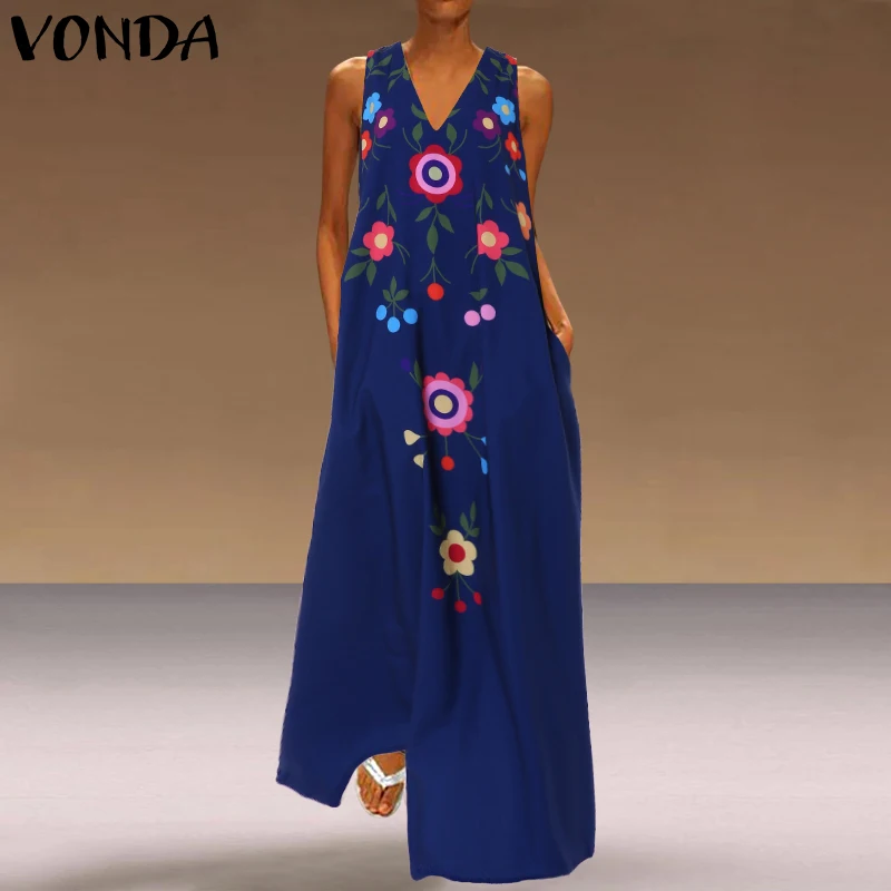 VONDA платье для беременных сексуальное с v-образным вырезом без рукавов с цветочным принтом Платья для беременных вечерние праздничные богемные Vestido Сарафан 5XL