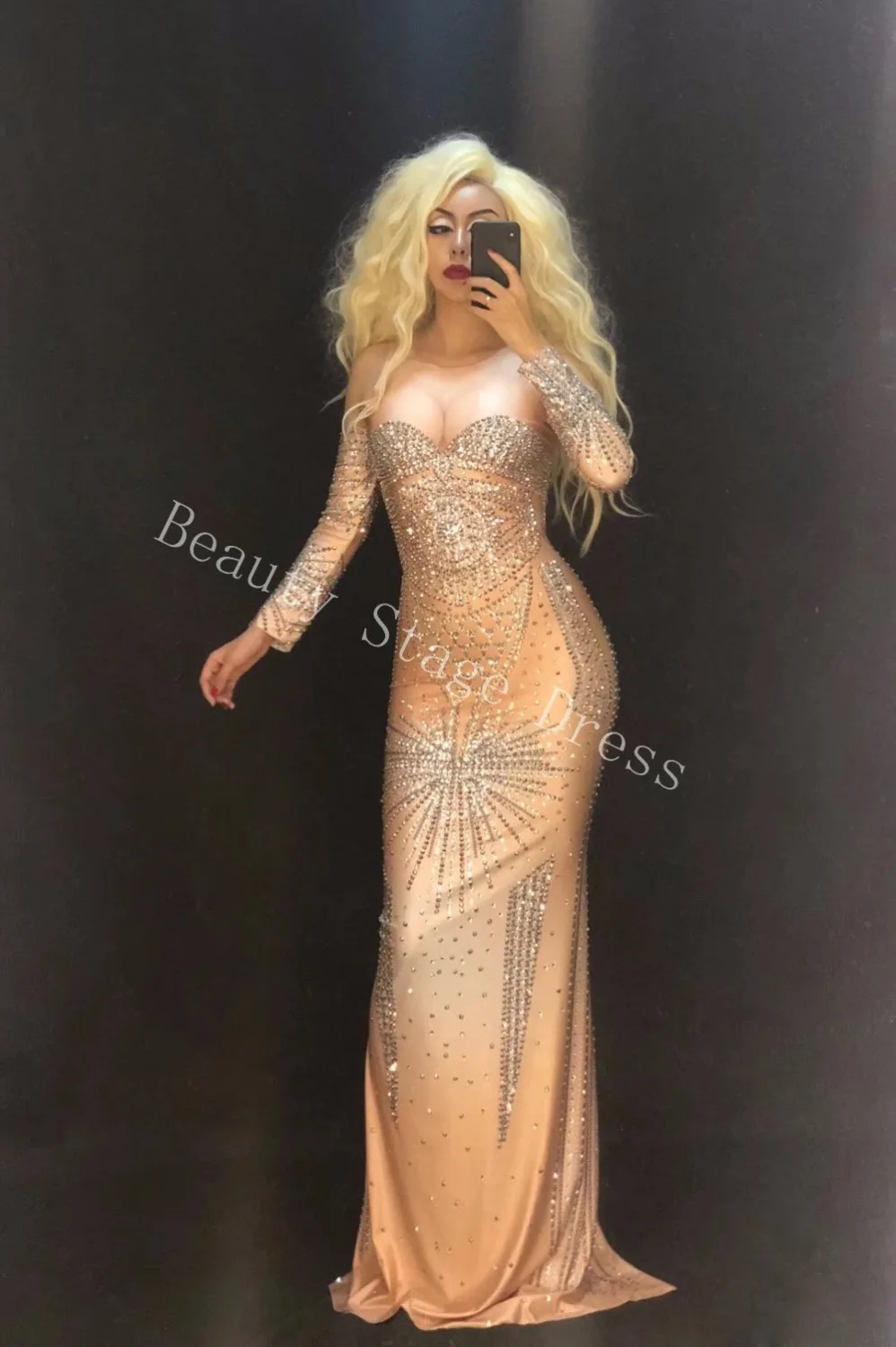 

Women Parkly Crystals Leotard Stretch Long Dress Female Sexy One Piece DS Costumes Nightclub DJ Party Show Performance Dresses