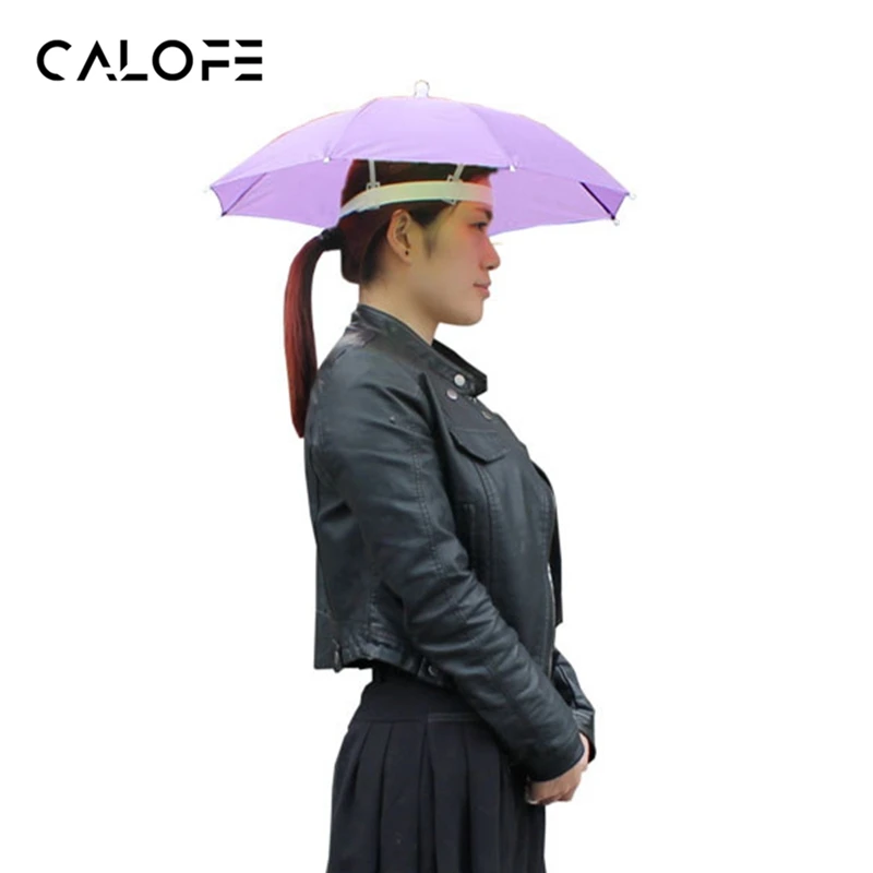 CALOFE 55cm Elastic Headwear Umbrella Caps Men Women Foldable Rain Gear