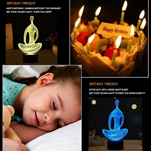 Ночник для детей, 3D иллюзия прикроватная лампа, светодиодные ночники, Wiscky Йога, медитация многоцветный меняющий умный сенсорный стол D