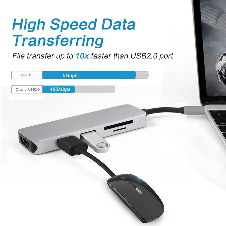 10 шт./набор, Typt c Тип C USB концентратор с USB3.1 концентратор с HDMI 5 в 1 комбинированный концентратор с 2 USB3.0 Порты SD устройство для считывания с tf-карт USB adapater