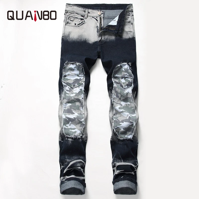Новинка 2019 уличная одежда QANBO Мужская модные рваные джинсы с прорезями