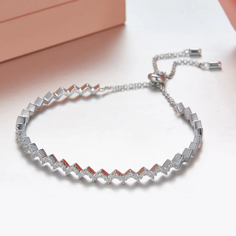 

SLJELY Luxury S925 Sterling Silver 4 Colors Micro Zirconia Stones Zigzag Wave Shape Bracelet Women Fahsion Brand Monaco Jewelry