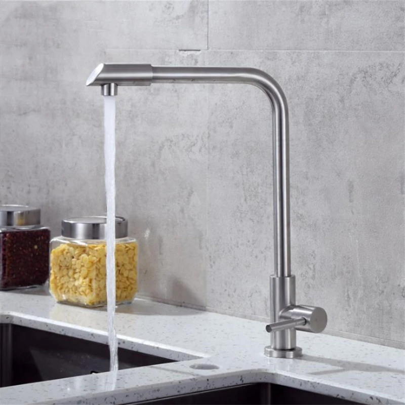 Único Furo Escovado Torneira da Cozinha Torneira Única Fria Parede Moderna Pia do Banho 360 Aço Inoxidável