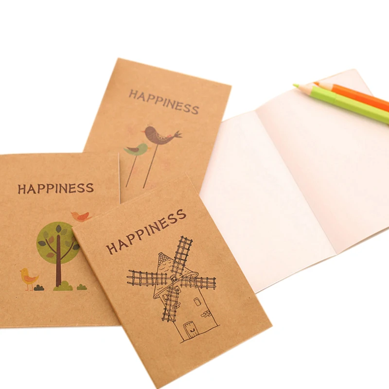 

1pc/lot Kawaii Kraft Paper Cover Korean Style Hand-painted Sketchbook Vintage Memo Birds Tree Diary Notebook Student Supplies