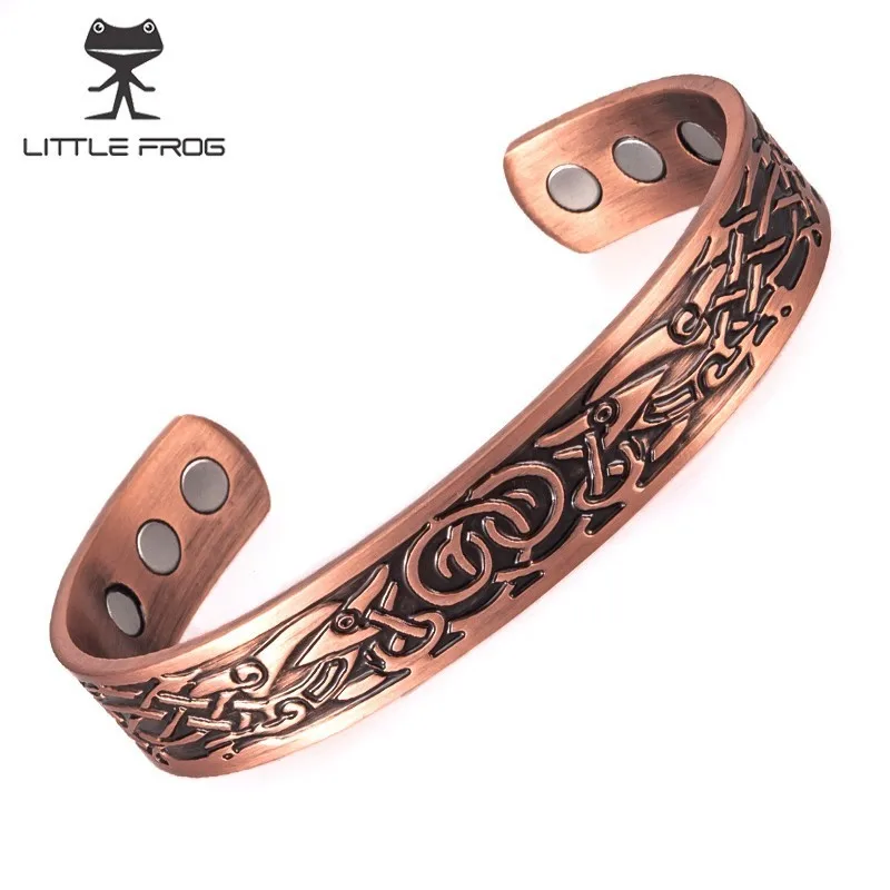 

LITTLE FROG Pure Copper Bracelet Men Energy Magnetic Adjustable Open Cuff Bracelet Vintage Viking Wide Bracelet Bangle For Women